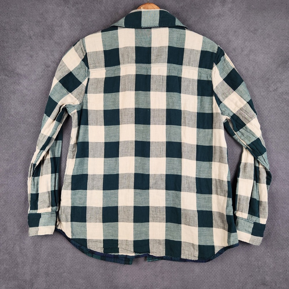 Faherty Reversible Shirt Womens Small Green Blue Plaid Long Sleeve Button Up - Picture 2 of 9
